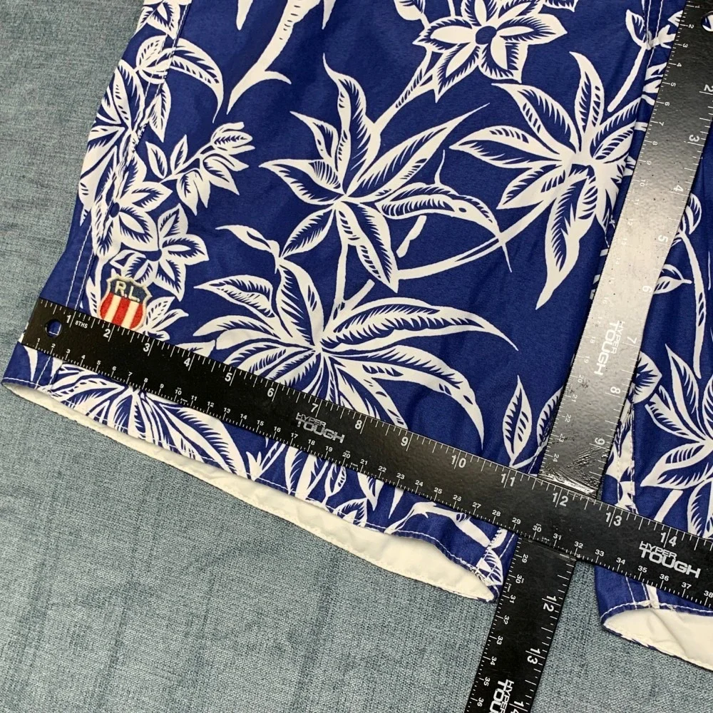 Polo Ralph Lauren Swim Trunks Shorts Mens M Blue Tropical Palm Print Mesh Lined